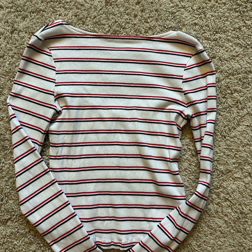 Cotton On Striped Long Sleeve Open Back Tee - Red, Black, White